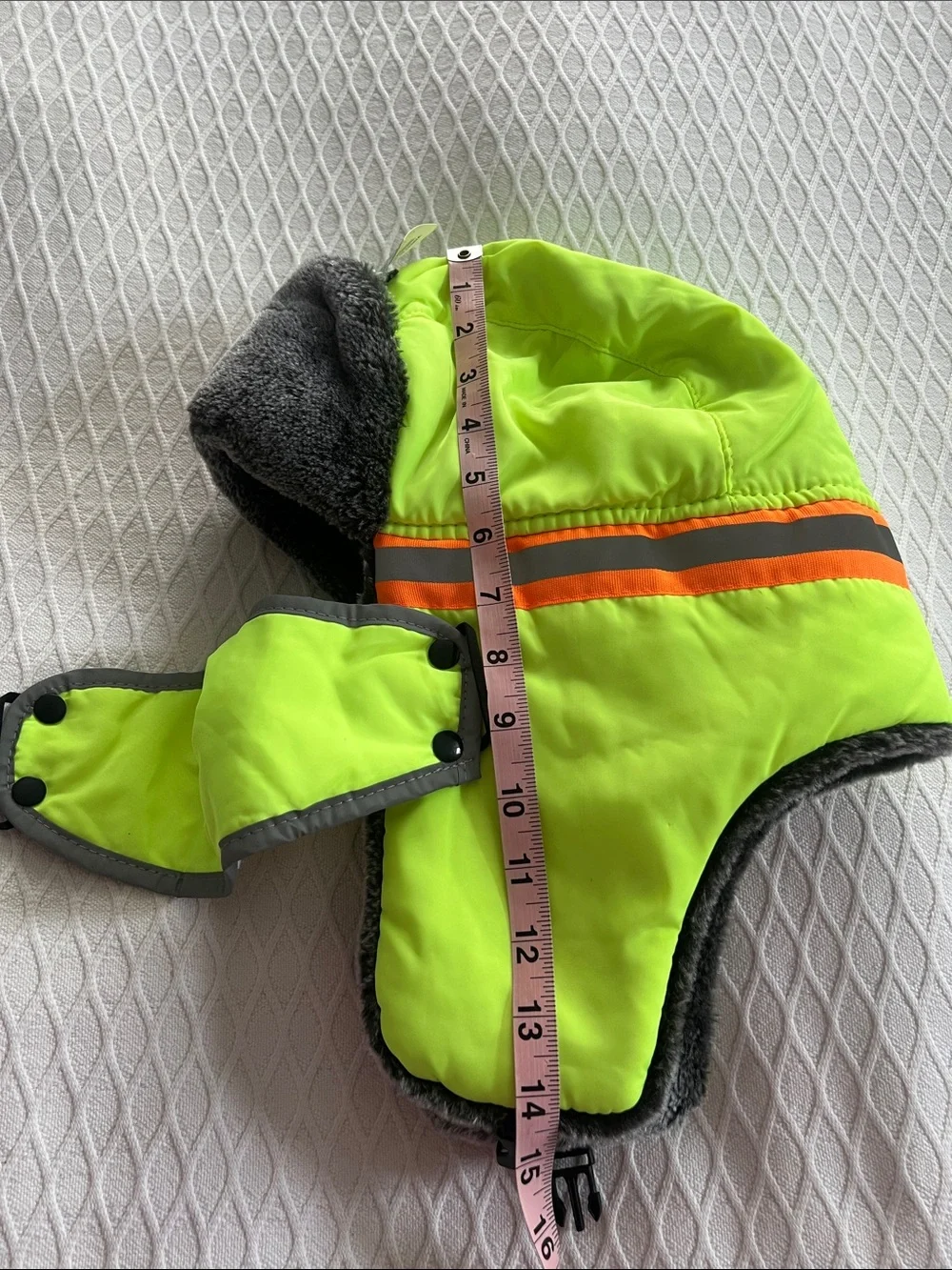 Style & Co. High-Visibility Trapper Hat in Neon Yellow with Orange & Gray Stripe
